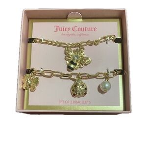 Juicy Couture Gold Charm Bracelet Duo with Bee, Ladybug & Pearl Accents